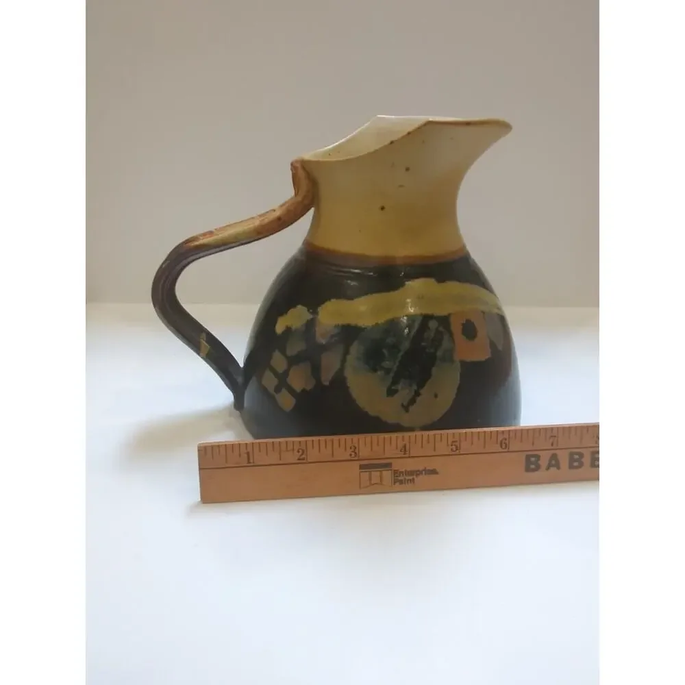 Vintage Art Studio Pottery Richard Stafford, Pitcher Brown‎ Tan Cream